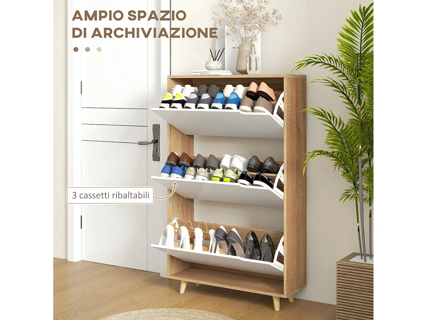 Scarpiera slim a 3 cassetti per 18-24 paia di scarpe bianco