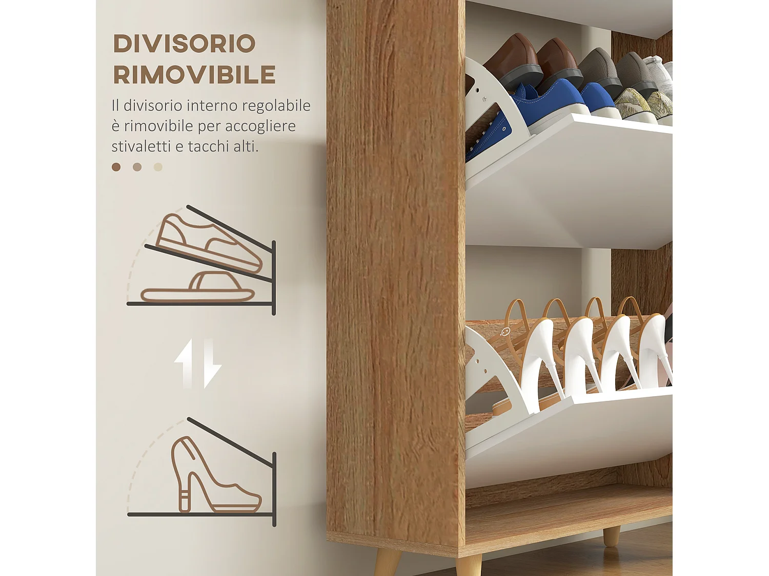 Scarpiera slim a 3 cassetti per 18-24 paia di scarpe bianco