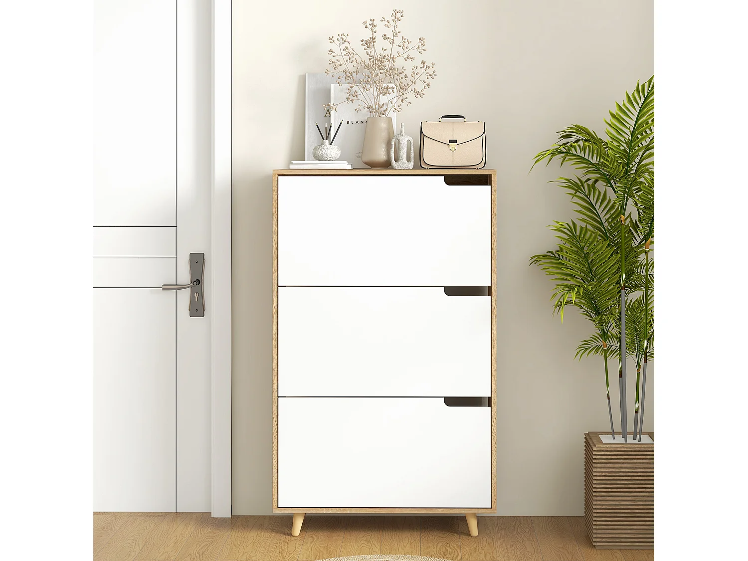 Scarpiera slim a 3 cassetti per 18-24 paia di scarpe bianco