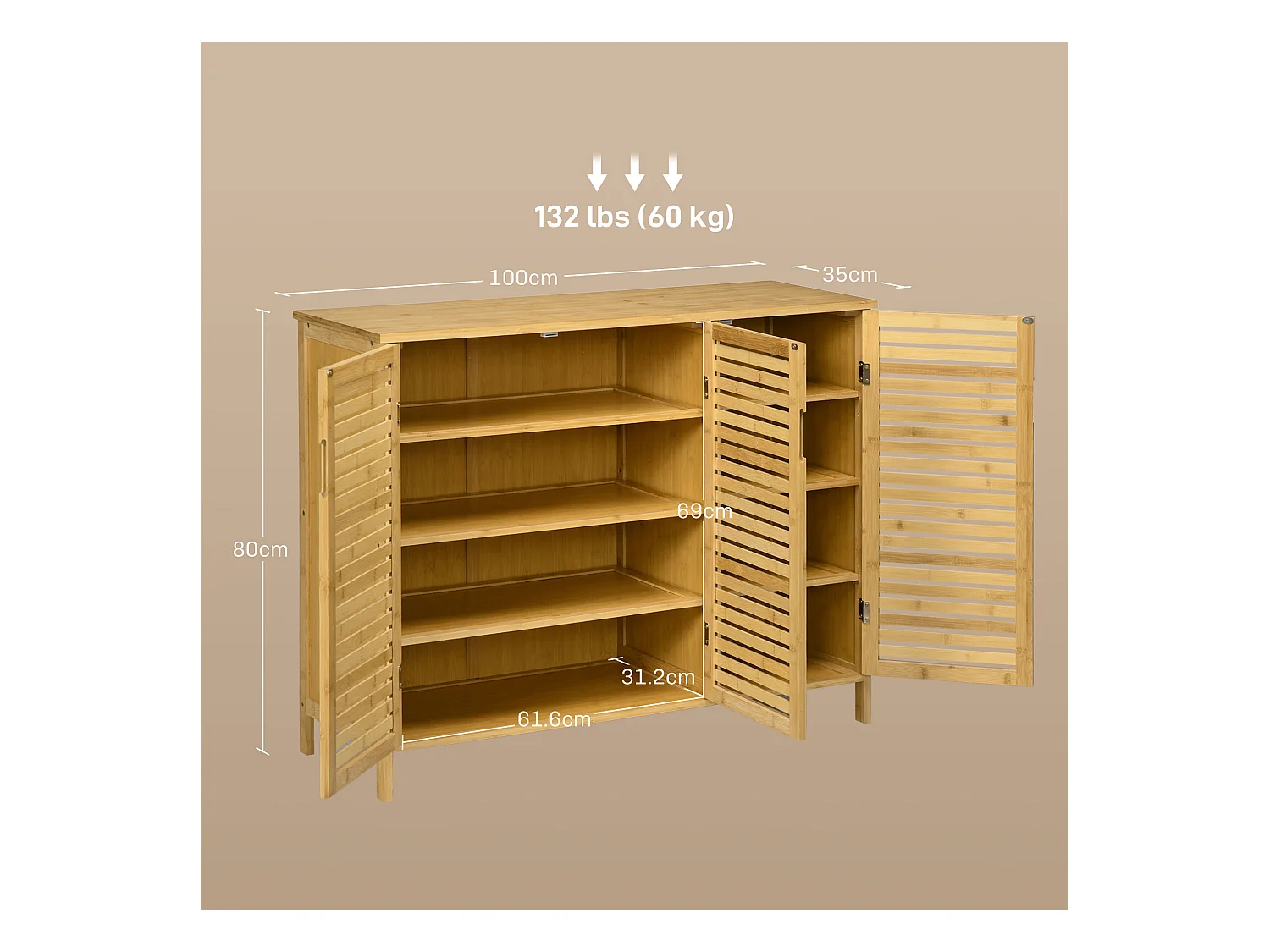 Mobile scarpiera a 8 ripiani su 3 livelli in bambù