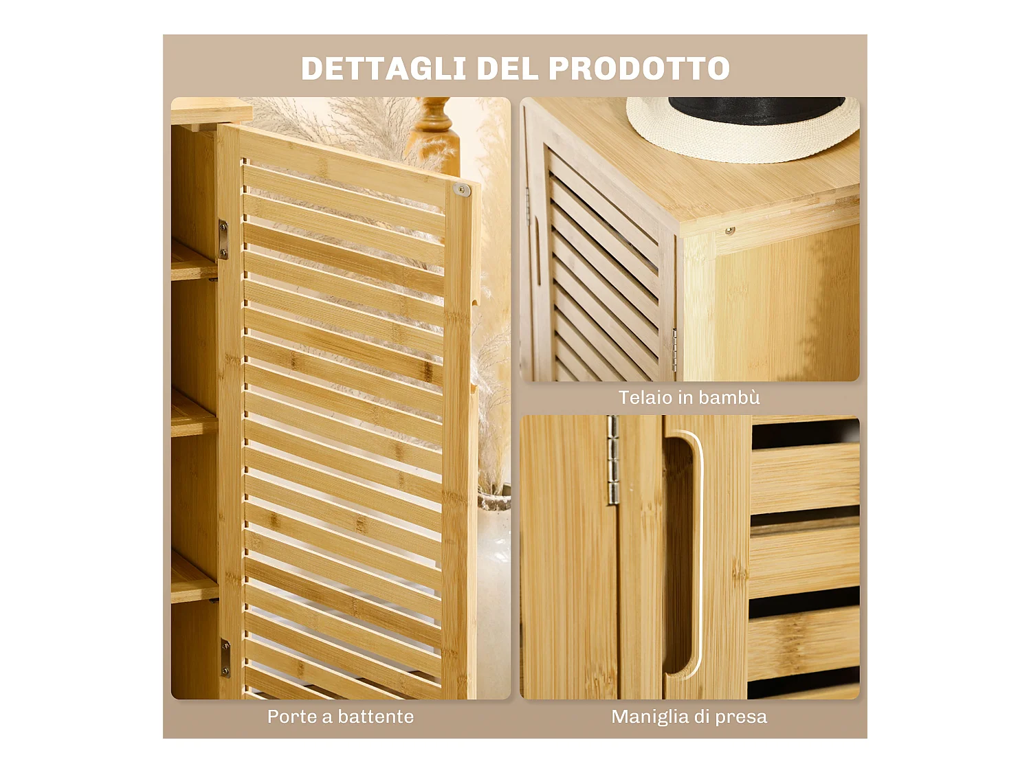 Mobile scarpiera a 8 ripiani su 3 livelli in bambù