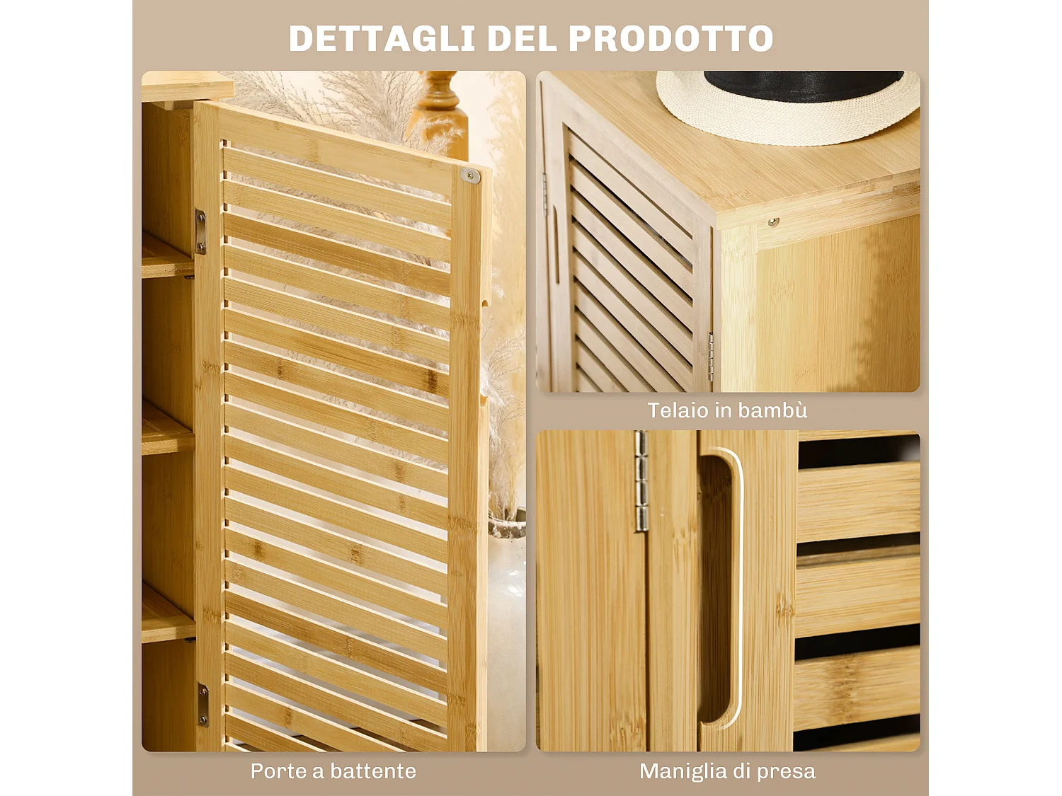 Mobile scarpiera a 8 ripiani su 3 livelli in bambù