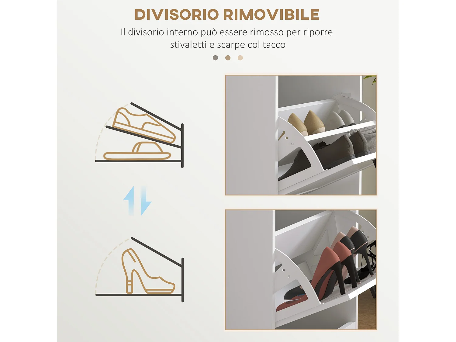 Scarpiera salvaspazio con 3 cassetti per 15 paia di scarpe bianco