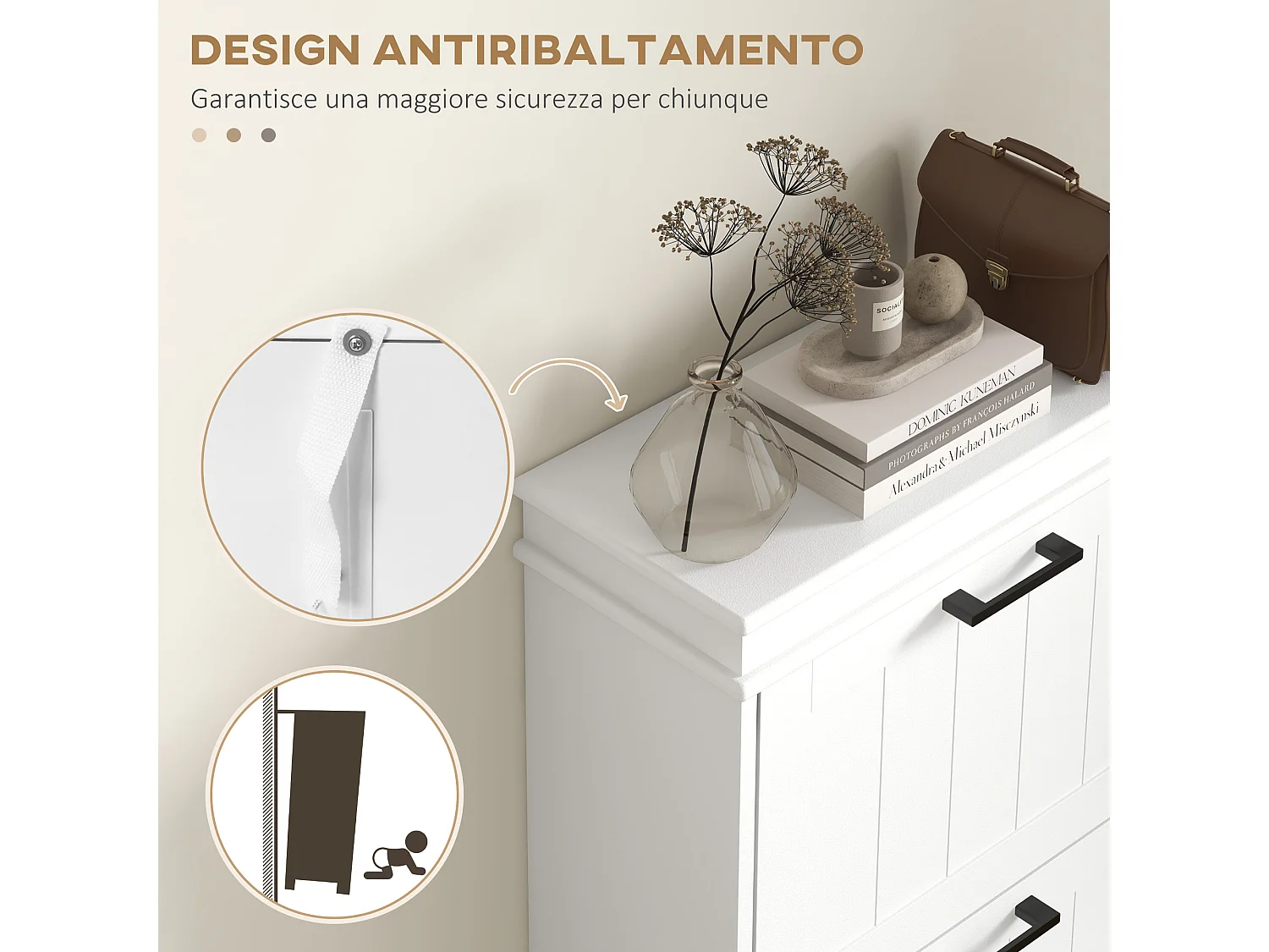 Scarpiera salvaspazio con 3 cassetti per 15 paia di scarpe bianco