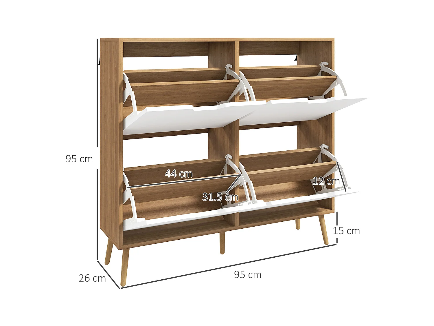 Mobile scarpiera a 4 cassetti e ripiani regolabili max 16 paia