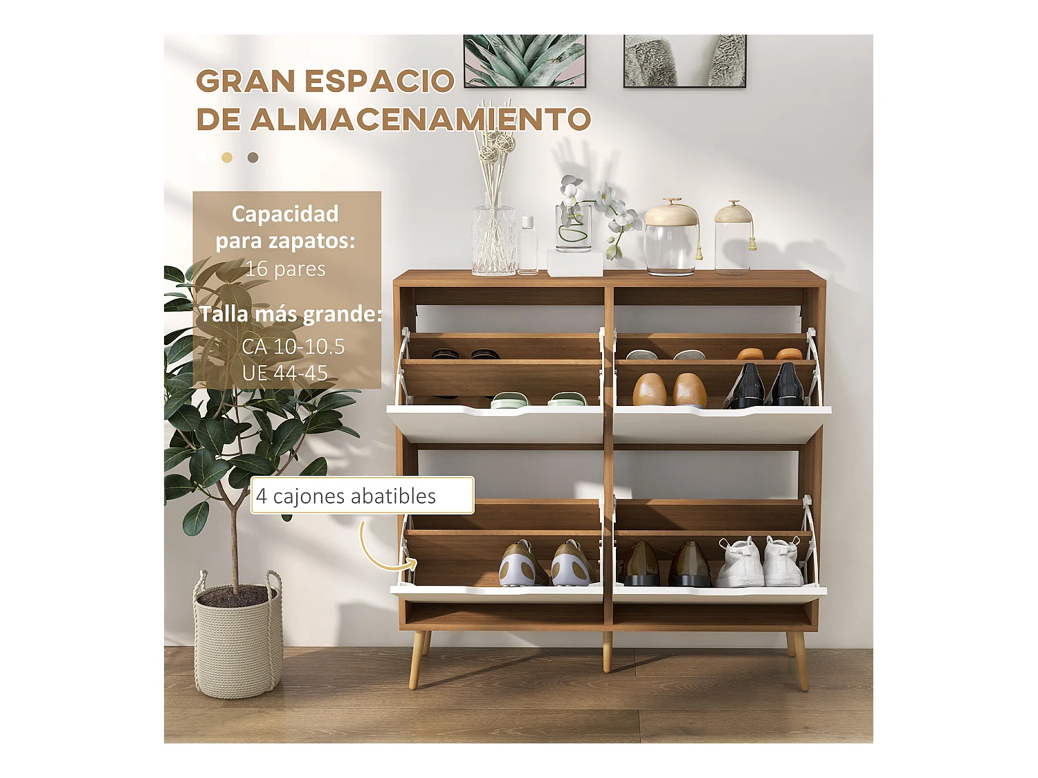 Mobile scarpiera a 4 cassetti e ripiani regolabili max 16 paia