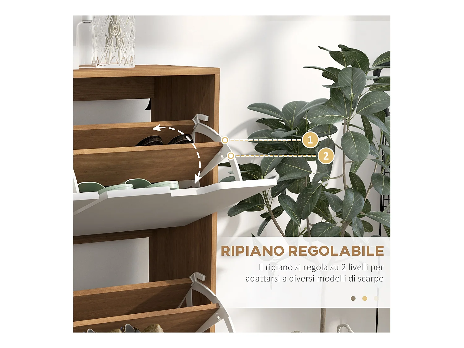 Mobile scarpiera a 4 cassetti e ripiani regolabili max 16 paia