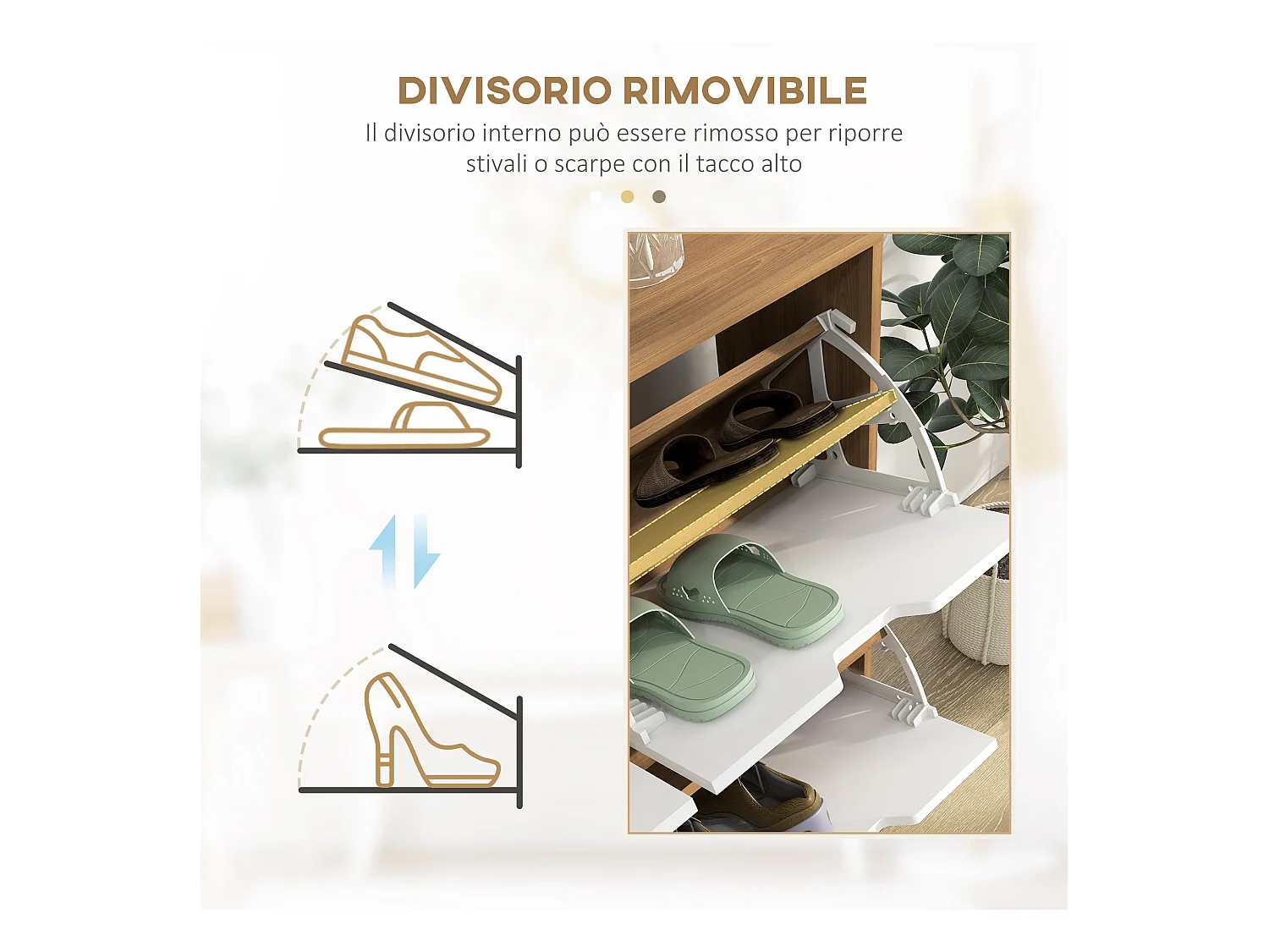 Mobile scarpiera a 4 cassetti e ripiani regolabili max 16 paia