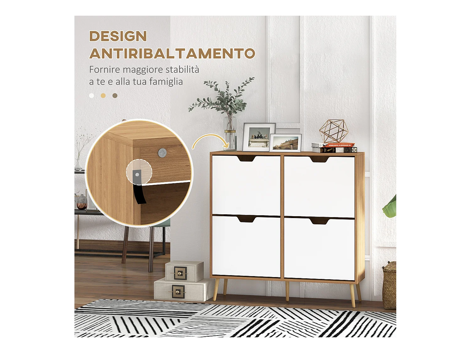 Mobile scarpiera a 4 cassetti e ripiani regolabili max 16 paia