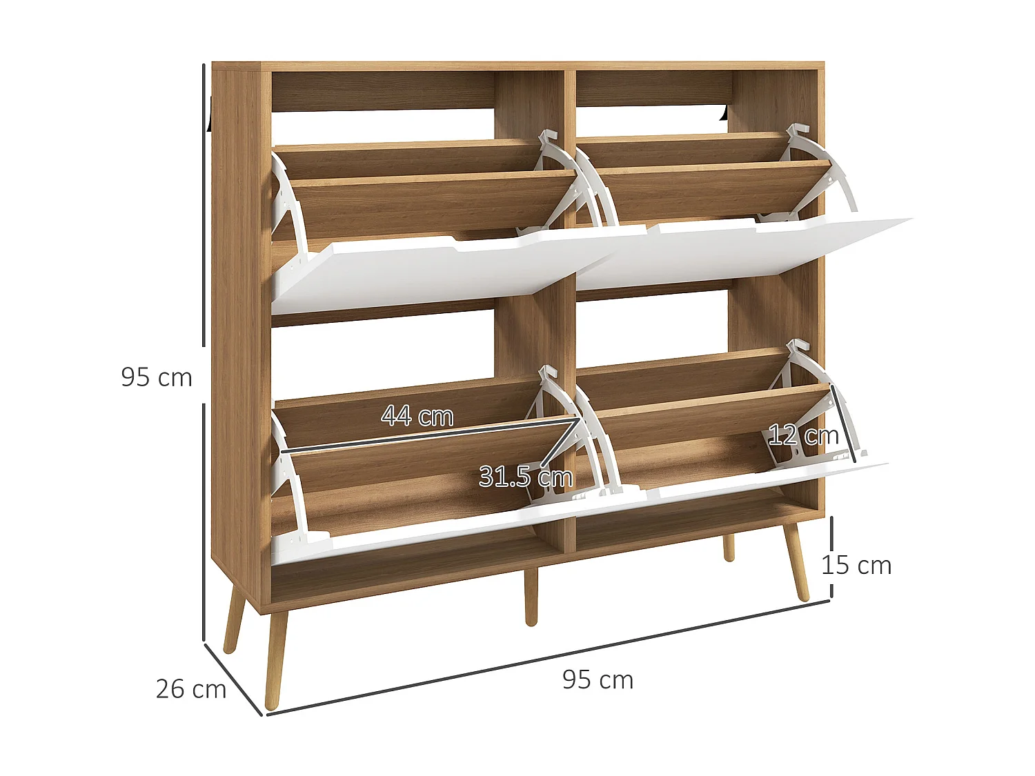 Mobile scarpiera a 4 cassetti e ripiani regolabili max 16 paia