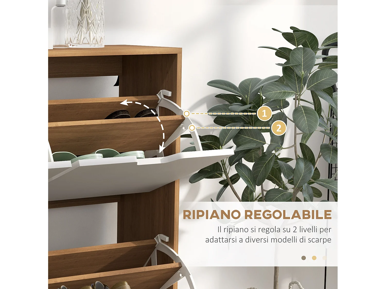 Mobile scarpiera a 4 cassetti e ripiani regolabili max 16 paia