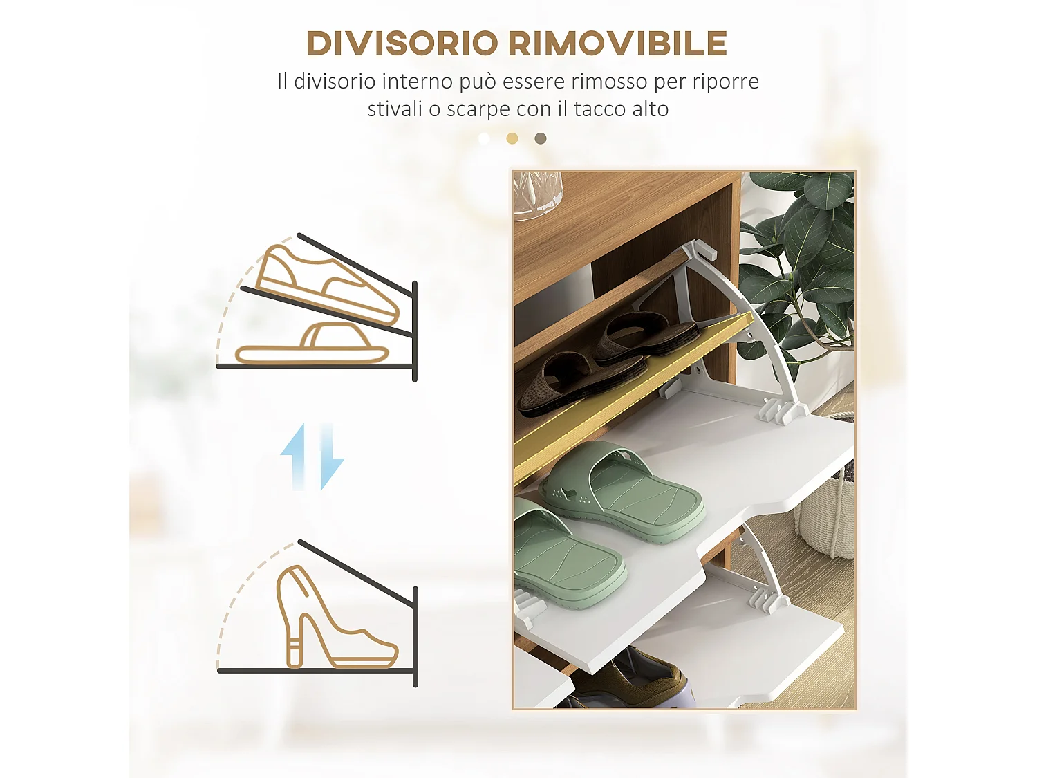 Mobile scarpiera a 4 cassetti e ripiani regolabili max 16 paia