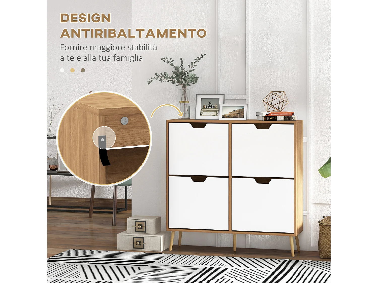 Mobile scarpiera a 4 cassetti e ripiani regolabili max 16 paia