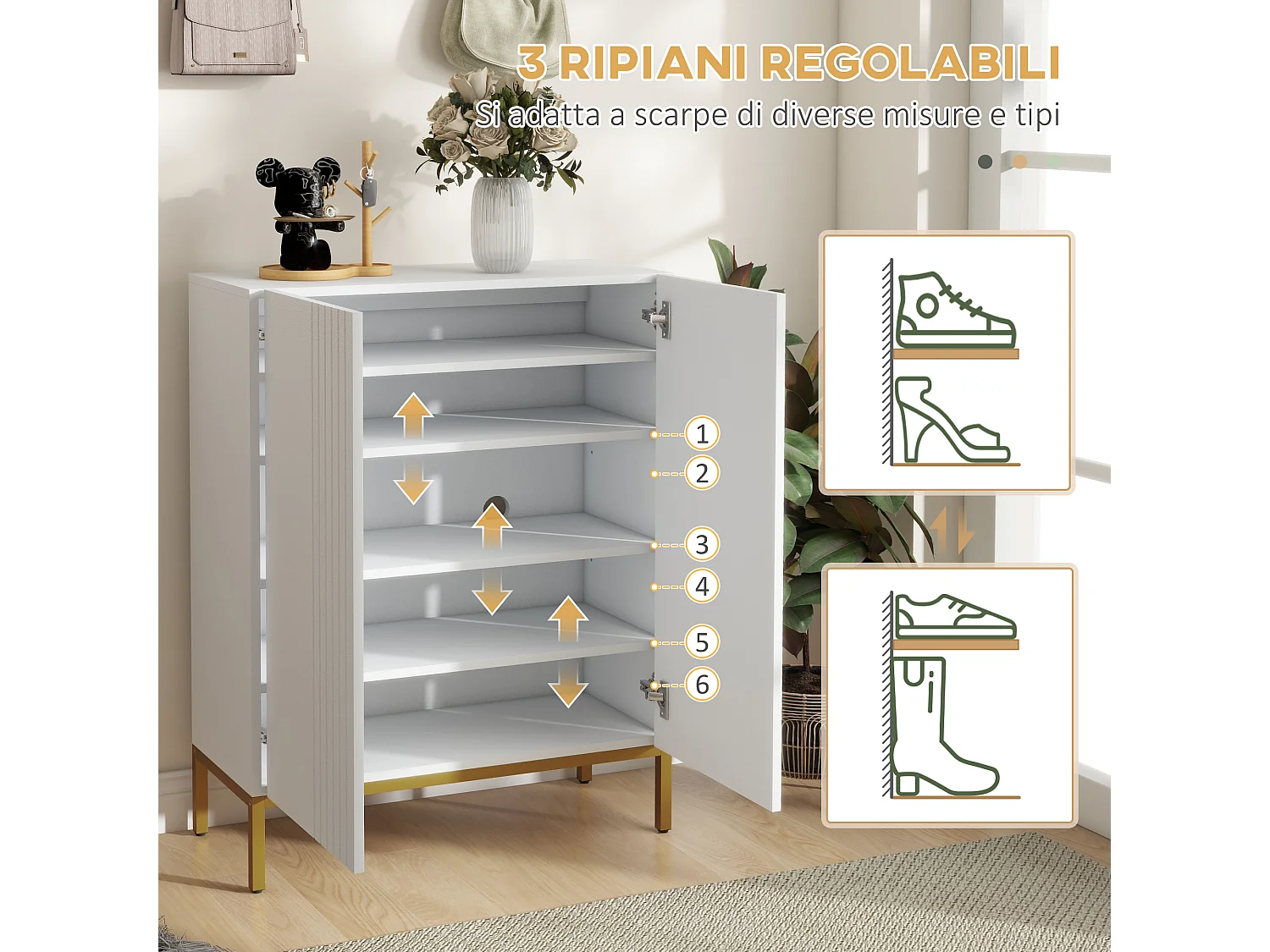 Scarpiera moderna per 15-20 paia di scarpe e ripiani regolabili bianco