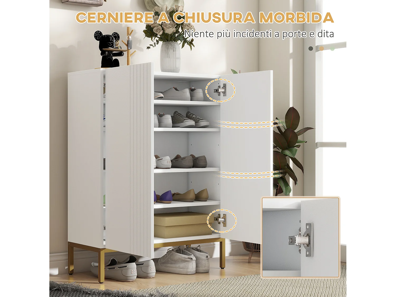 Scarpiera moderna per 15-20 paia di scarpe e ripiani regolabili bianco