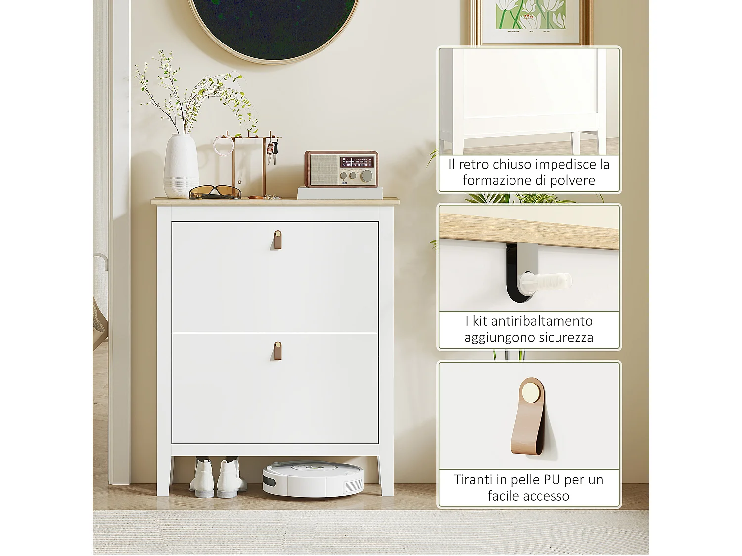 Scarpiera slim a 2 cassetti per 14 paia di scarpe regolabile bianco