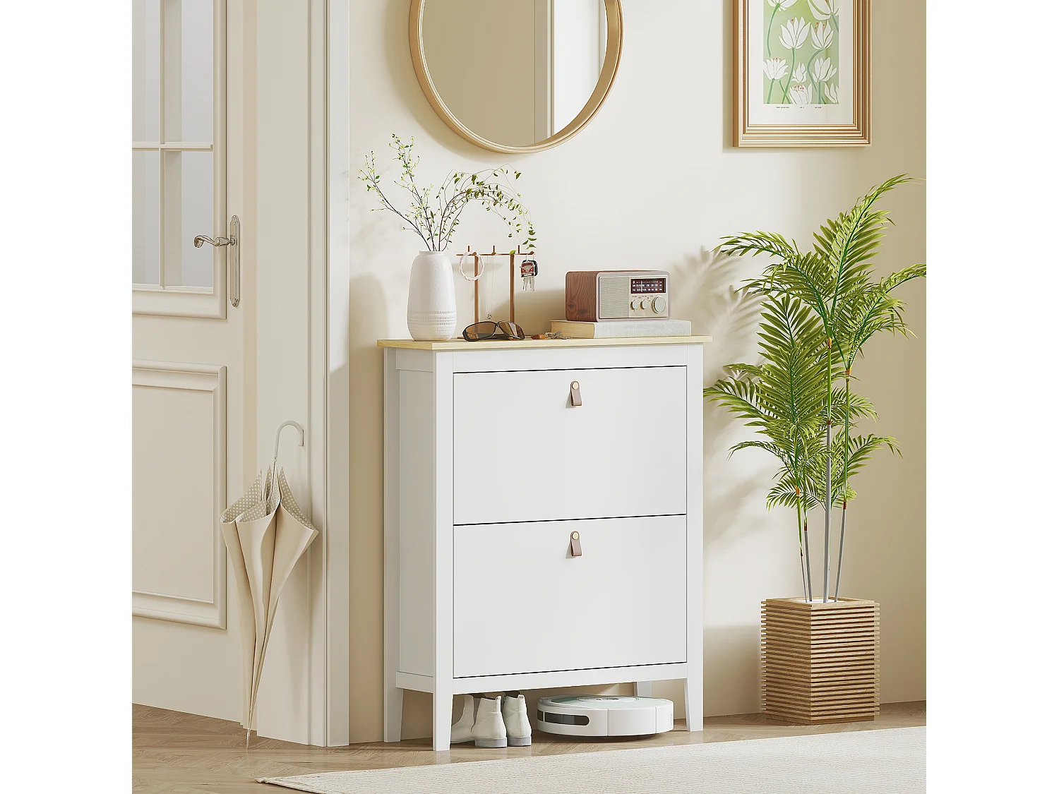 Scarpiera slim a 2 cassetti per 14 paia di scarpe regolabile bianco