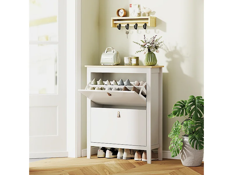 Scarpiera slim a 2 cassetti per 14 paia di scarpe regolabile bianco