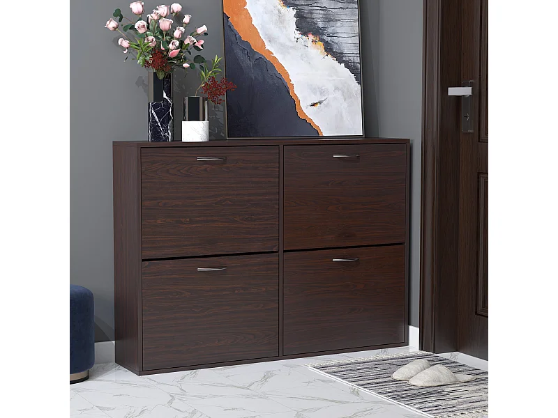 Scarpiera moderna 24 paia con mensole regolabili e 4 cassetti marrone