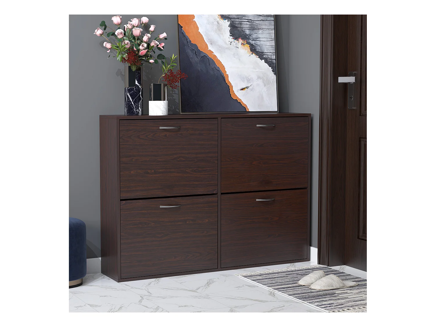 Scarpiera moderna 24 paia con mensole regolabili e 4 cassetti marrone