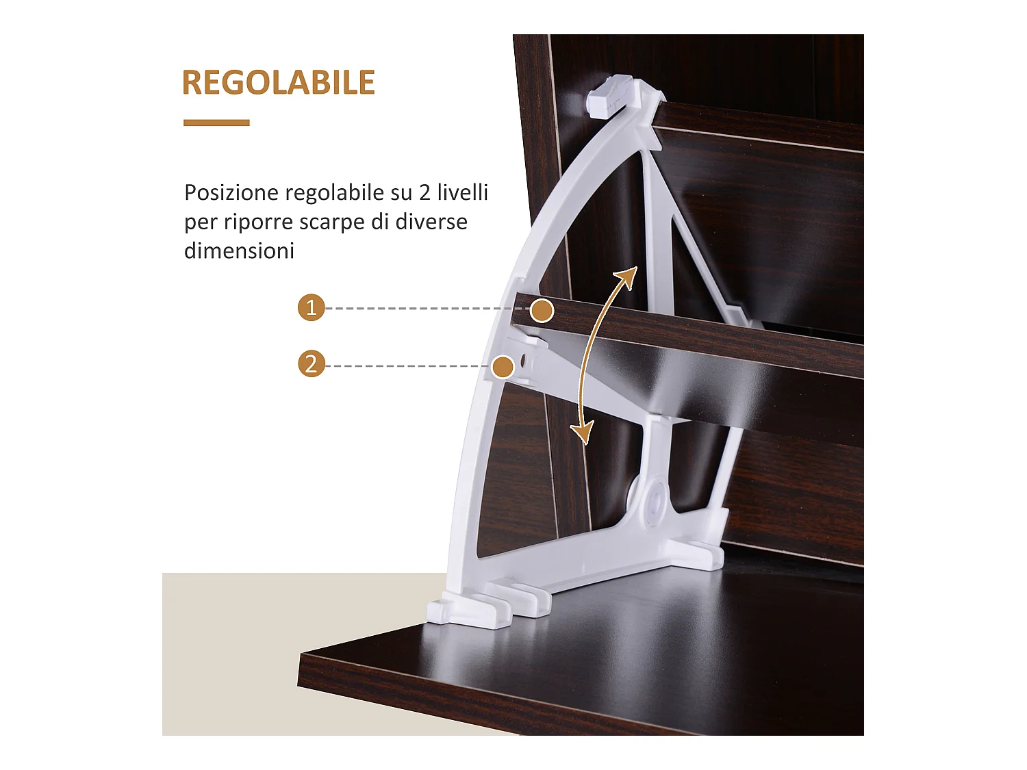 Scarpiera moderna 24 paia con mensole regolabili e 4 cassetti marrone