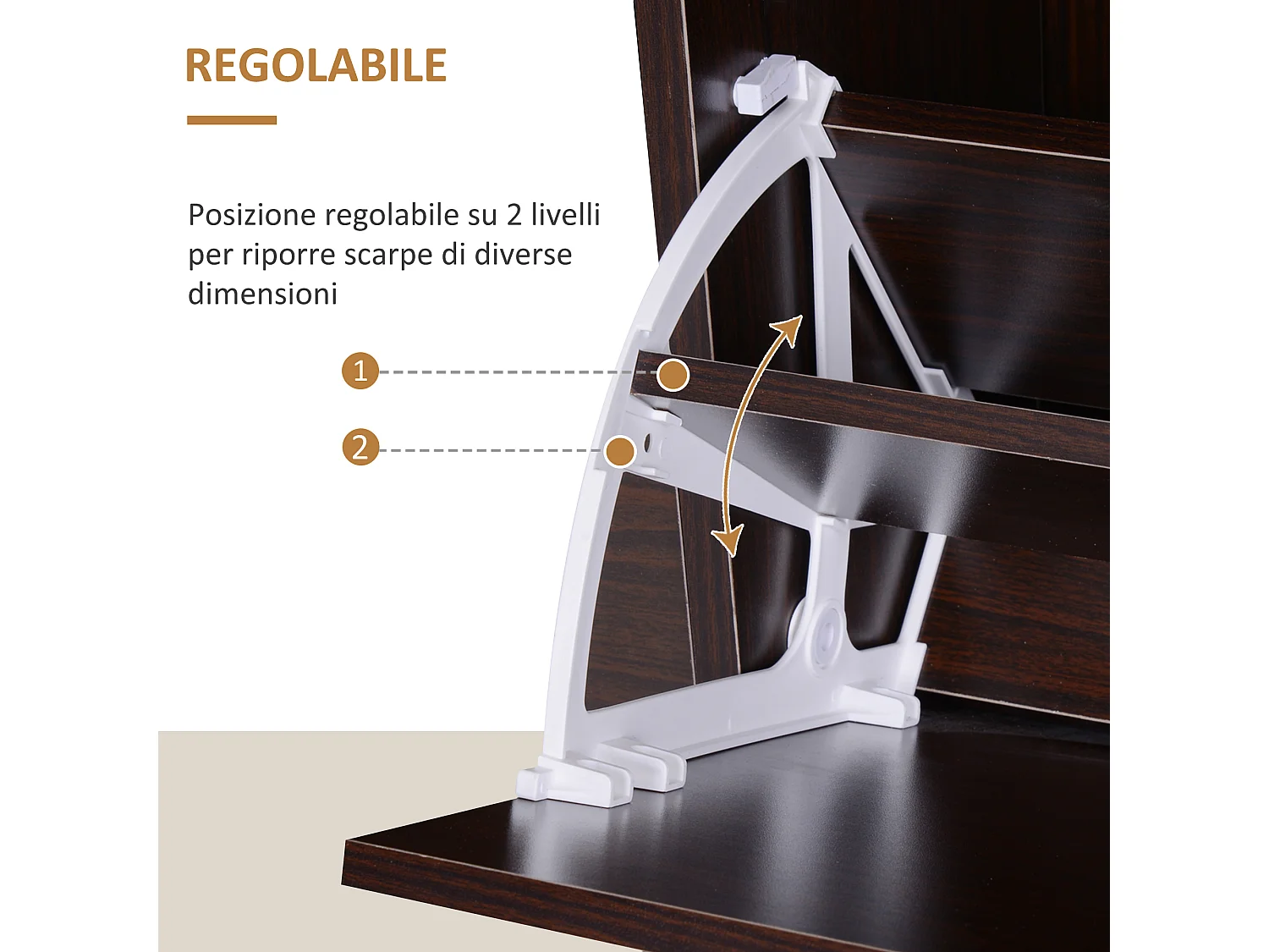 Scarpiera moderna 24 paia con mensole regolabili e 4 cassetti marrone