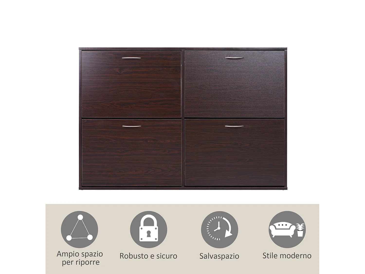 Scarpiera moderna 24 paia con mensole regolabili e 4 cassetti marrone