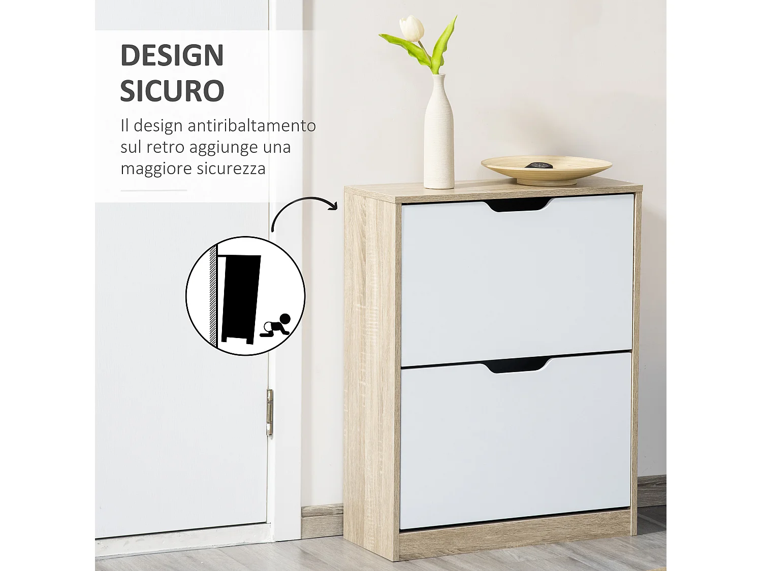 Mobile scarpiera salvaspazio con 2 cassetti per 8 paia di scarpe