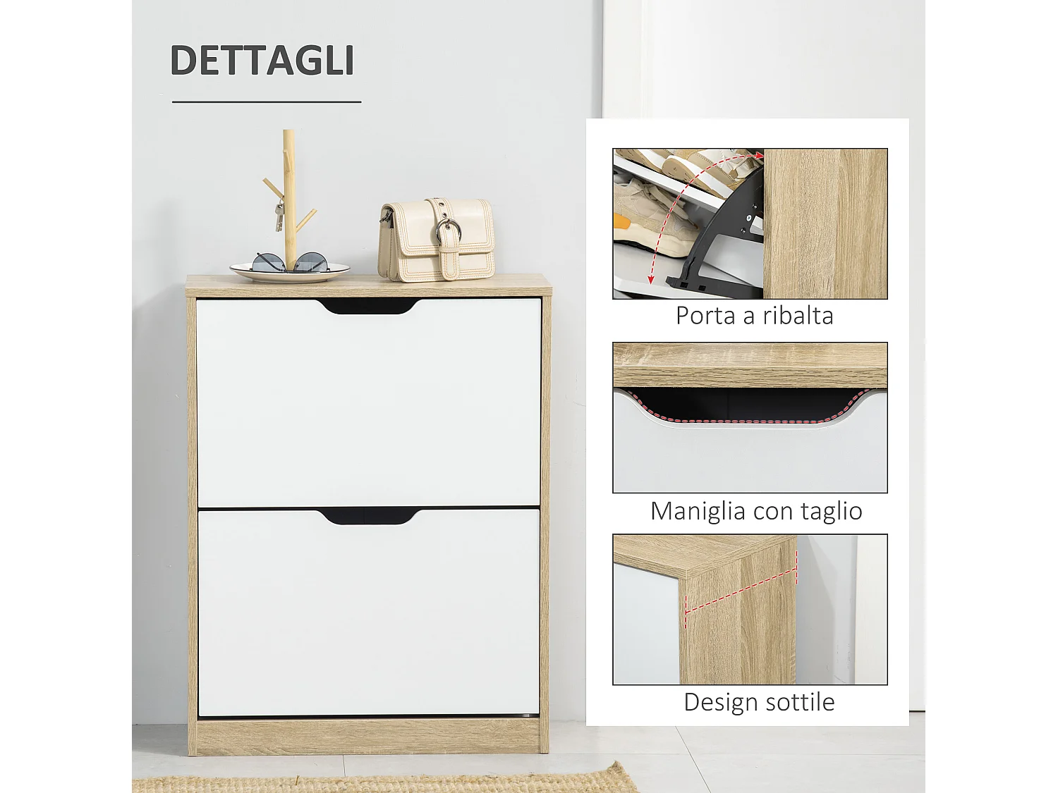 Mobile scarpiera salvaspazio con 2 cassetti per 8 paia di scarpe