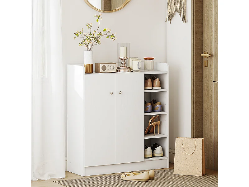 Armadio scarpiera salvaspazio moderna in 4 ripiani aperti bianca