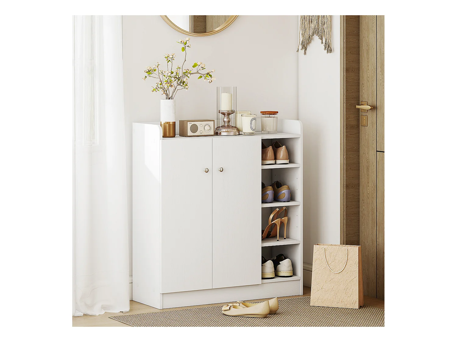 Armadio scarpiera salvaspazio moderna in 4 ripiani aperti bianca