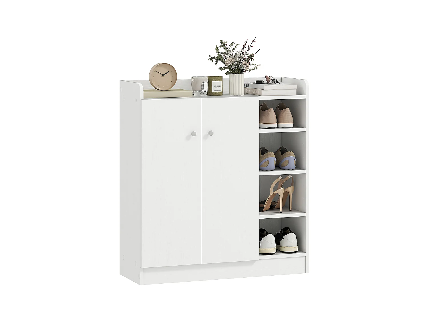 Armadio scarpiera salvaspazio moderna in 4 ripiani aperti bianca