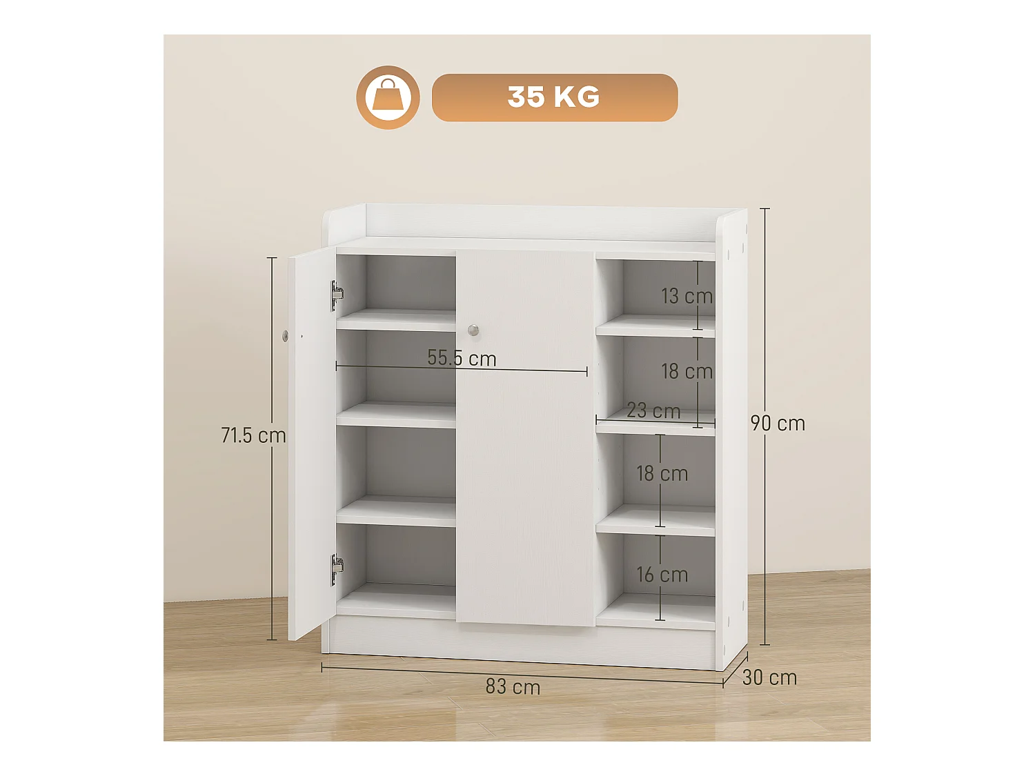 Armadio scarpiera salvaspazio moderna in 4 ripiani aperti bianca
