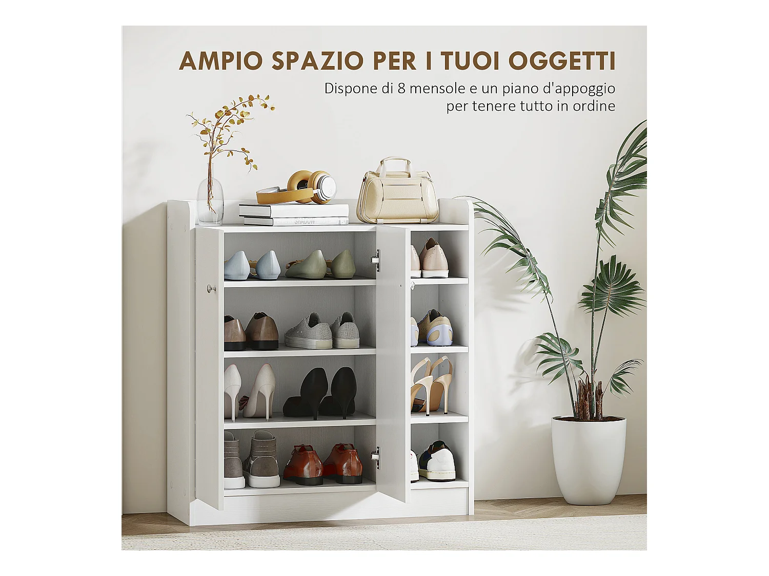 Armadio scarpiera salvaspazio moderna in 4 ripiani aperti bianca