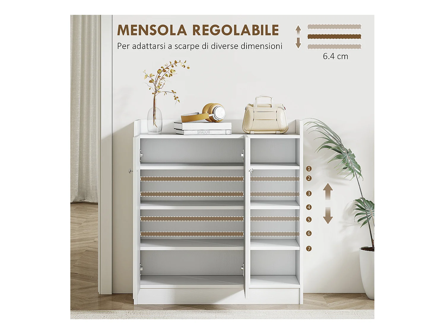 Armadio scarpiera salvaspazio moderna in 4 ripiani aperti bianca