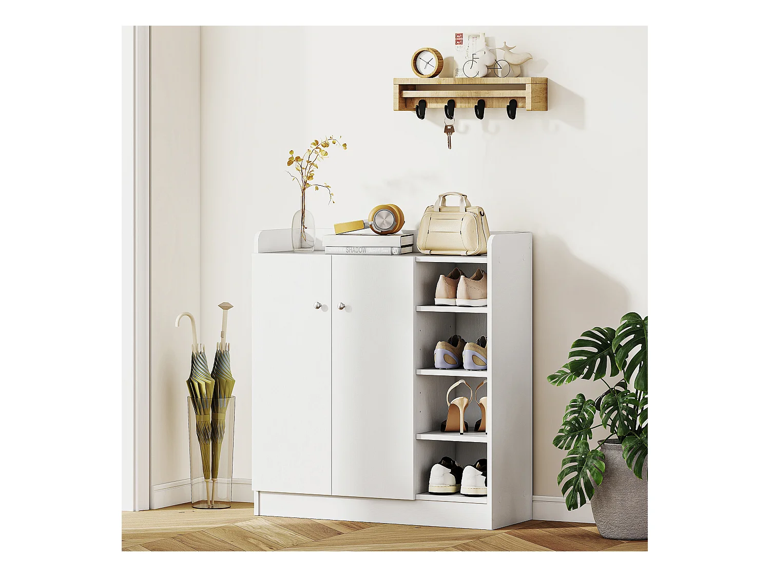 Armadio scarpiera salvaspazio moderna in 4 ripiani aperti bianca