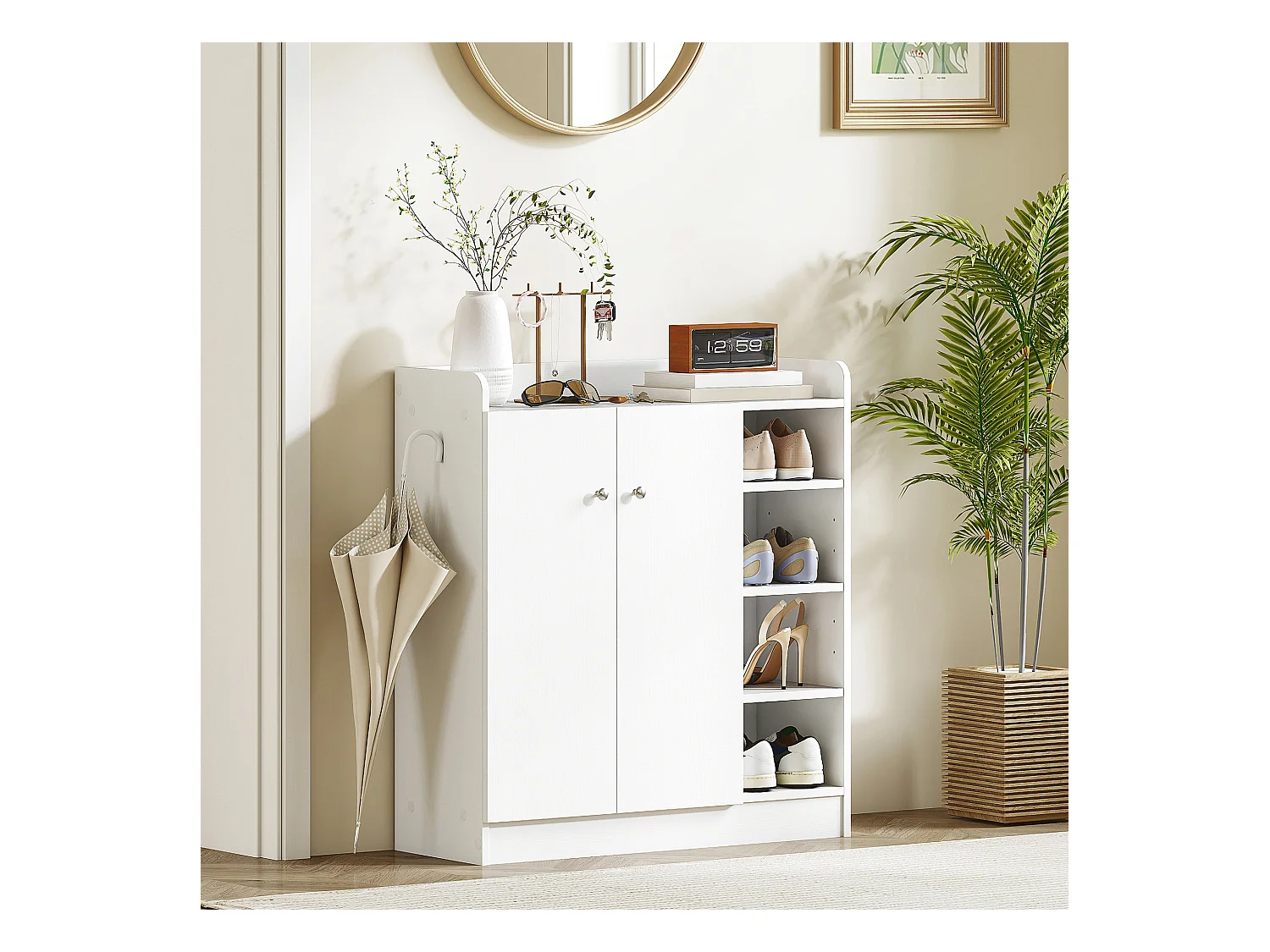 Armadio scarpiera salvaspazio moderna in 4 ripiani aperti bianca