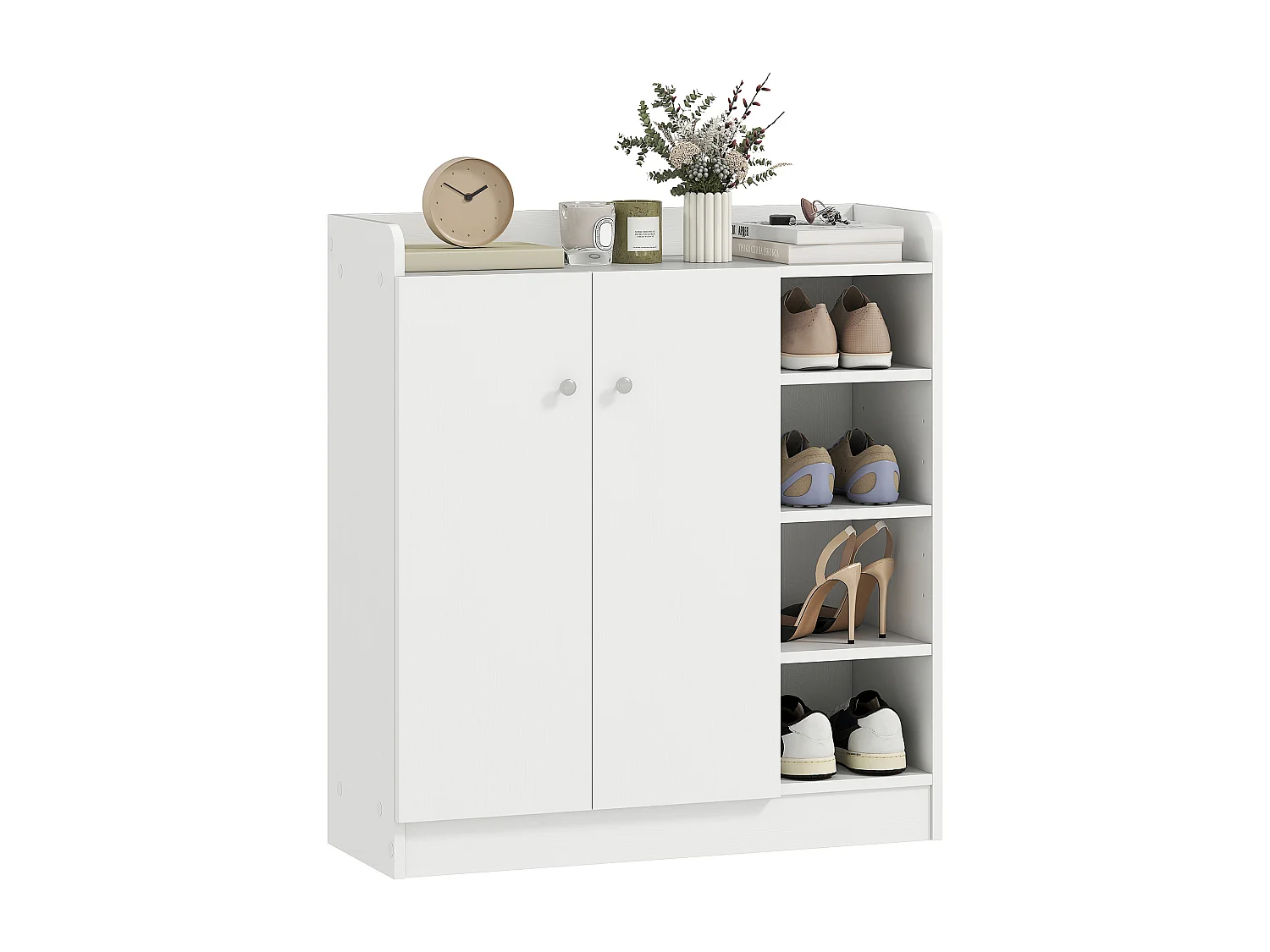 Armadio scarpiera salvaspazio moderna in 4 ripiani aperti bianca