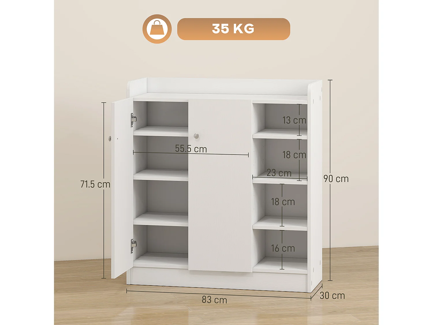 Armadio scarpiera salvaspazio moderna in 4 ripiani aperti bianca