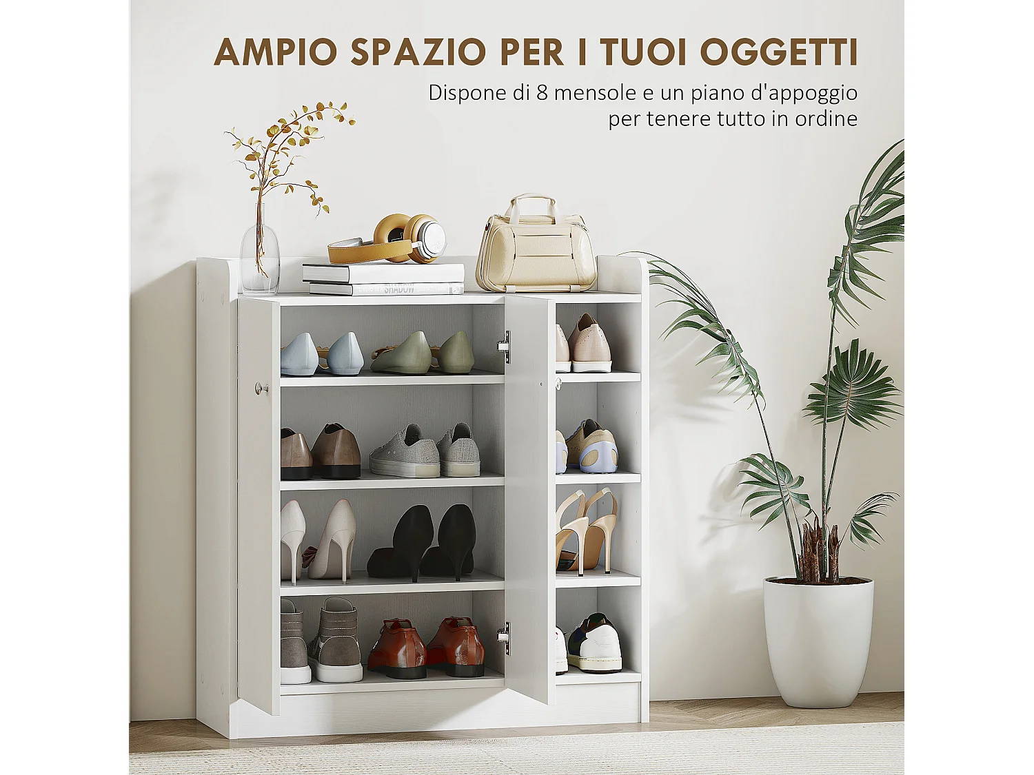 Armadio scarpiera salvaspazio moderna in 4 ripiani aperti bianca