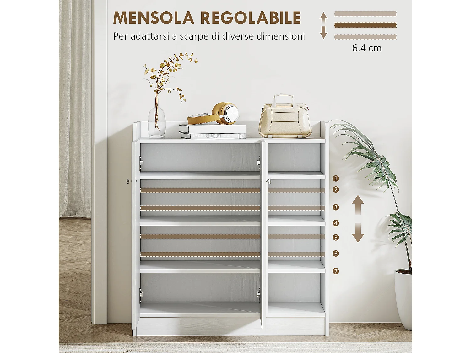 Armadio scarpiera salvaspazio moderna in 4 ripiani aperti bianca