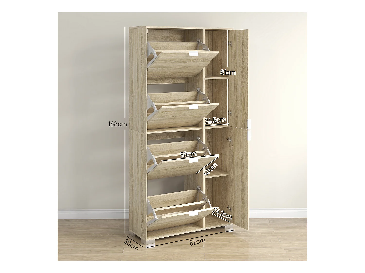 Scarpiera con specchio per 16 paia di scarpe colore rovere