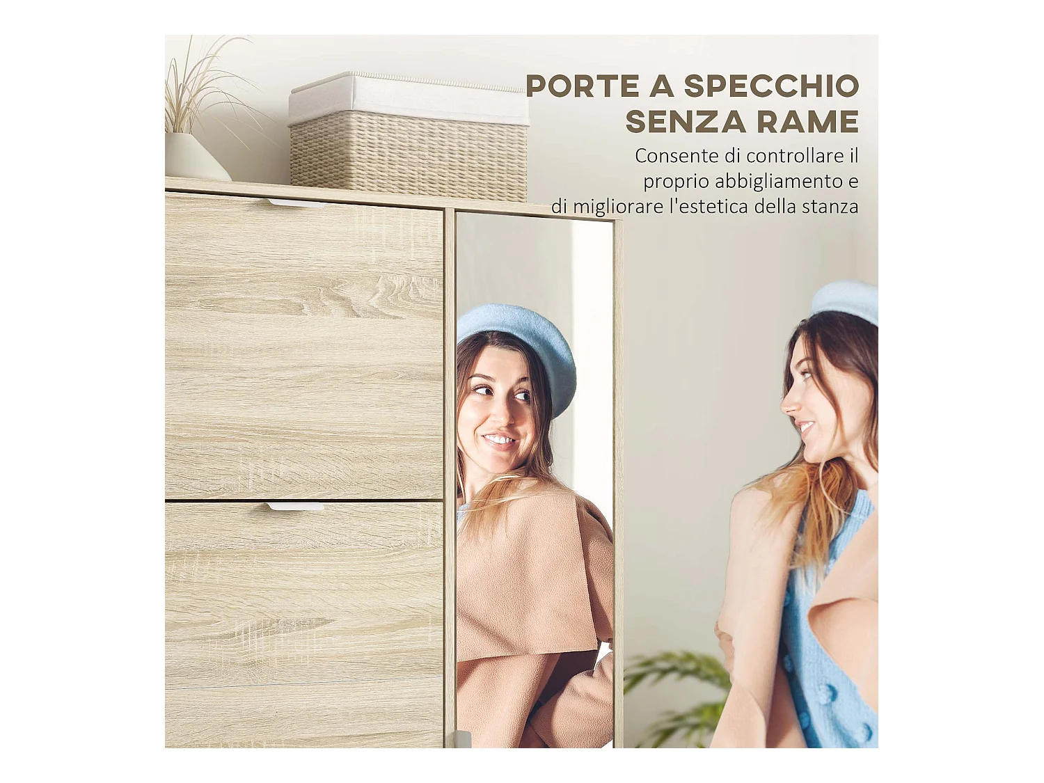 Scarpiera con specchio per 16 paia di scarpe colore rovere