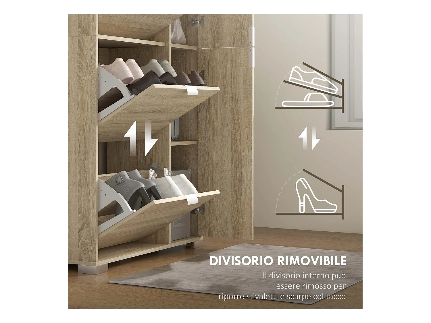 Scarpiera con specchio per 16 paia di scarpe colore rovere