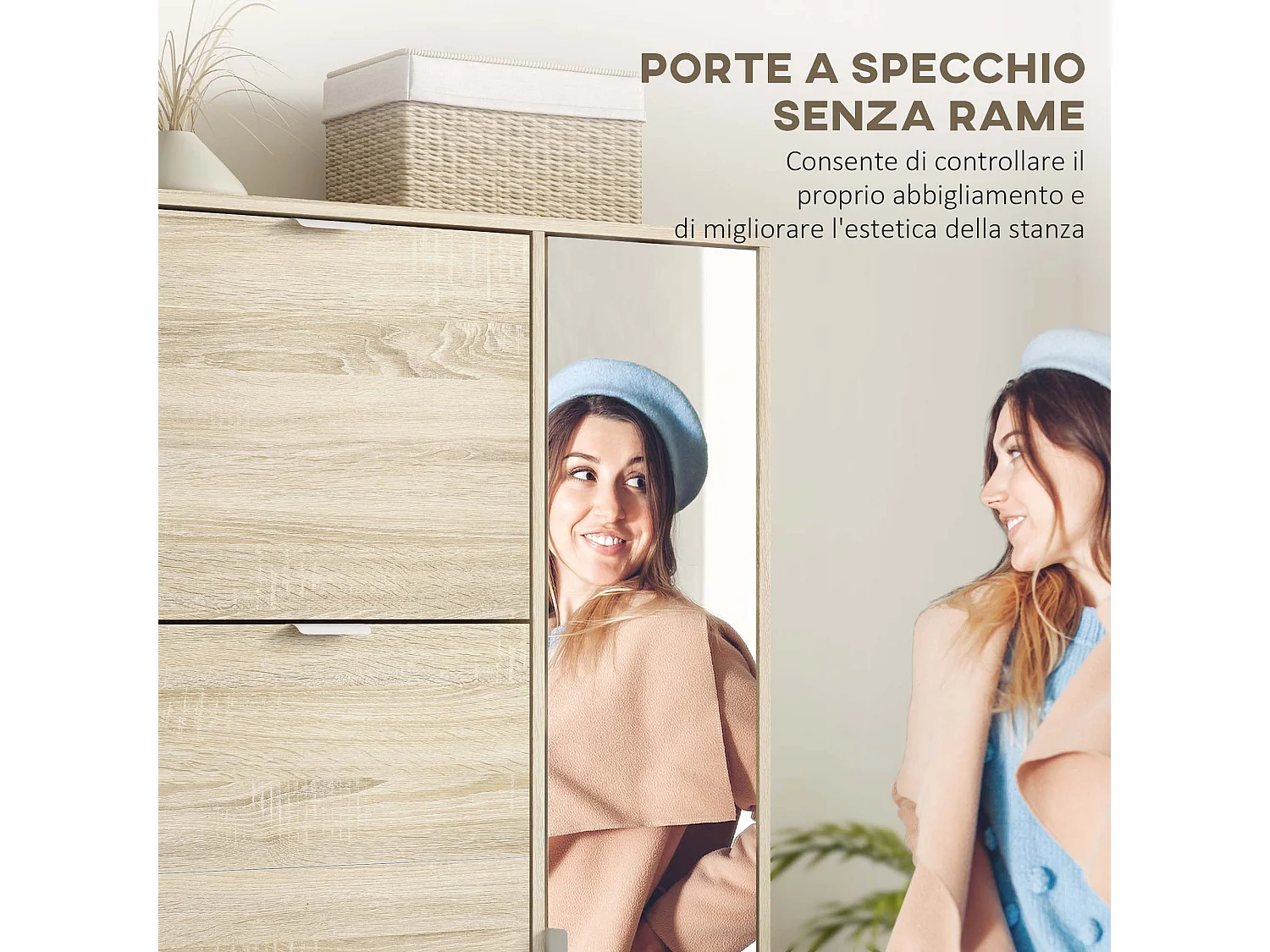 Scarpiera con specchio per 16 paia di scarpe colore rovere