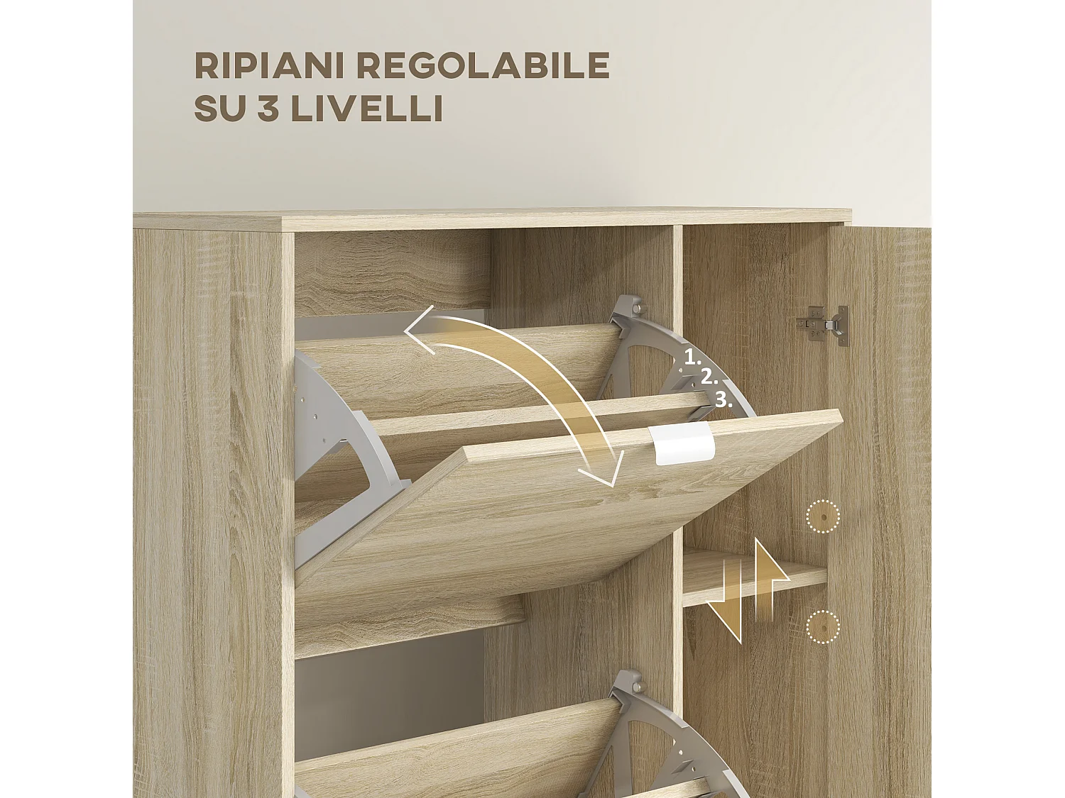 Scarpiera con specchio per 16 paia di scarpe colore rovere