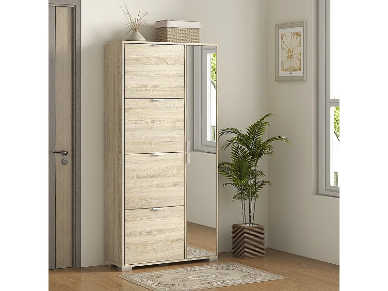 Scarpiera con specchio per 16 paia di scarpe colore rovere