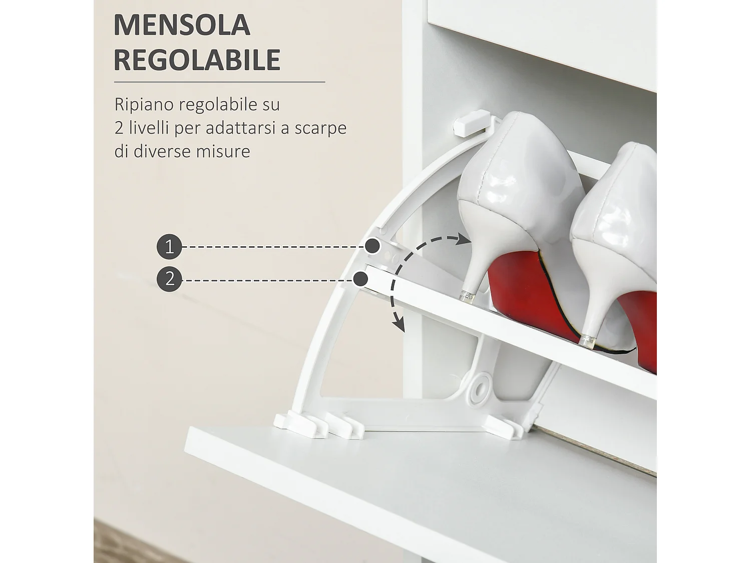 Scarpiera moderna 2 cassetti per 16 scarpe e cassetto piccolo