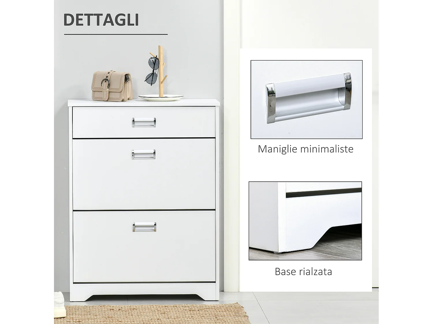 Scarpiera moderna 2 cassetti per 16 scarpe e cassetto piccolo