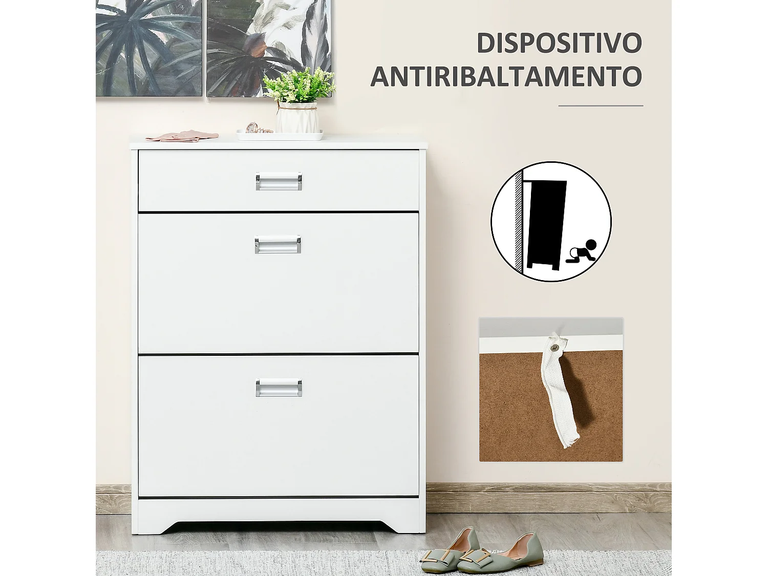 Scarpiera moderna 2 cassetti per 16 scarpe e cassetto piccolo